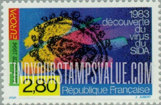 FindYourStampsValue: Europa: AIDS virus, by scientists of Pasteur Institute