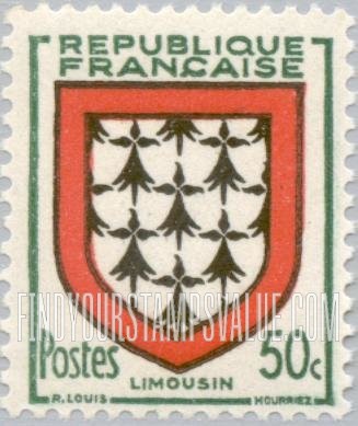 FindYourStampsValue: Arms of Limousin: Arms Type of 1949