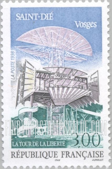 FindYourStampsValue: Saint-Dié, Capital of Vosges Mountain Region: Tower of Liberty