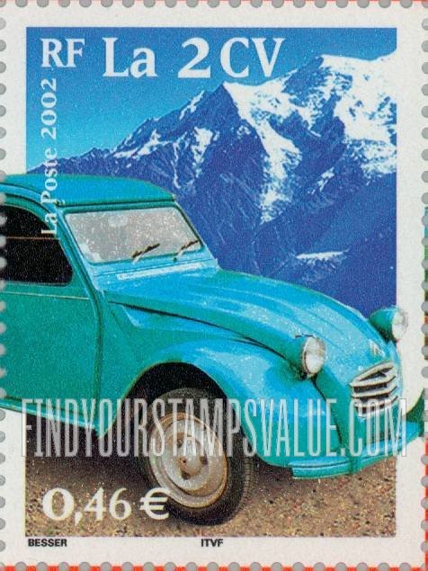 FindYourStampsValue: 20th Century Type of 2000: Citroen 2 CV automobile, vertical