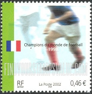 FindYourStampsValue: 2002 World Cup Soccer Championships, Japan and Korea: Soccer player, year of French championship
