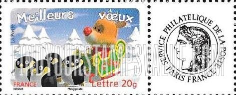 FindYourStampsValue: Holiday Greetings: Reindeer, sleigh, four penguins