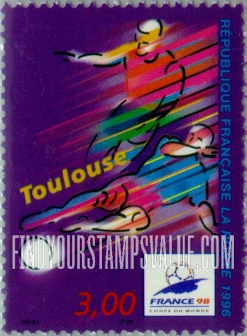 切手　激レア　1998年WORLD CUP記念　France 1998 World Cup Soccer Championships, France: Toulouse 3fr
