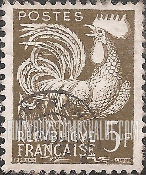 FindYourStampsValue: Gallic Cock: Gallic Cock Type of 1954