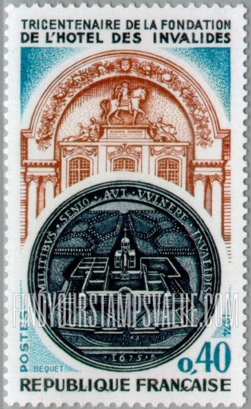 FindYourStampsValue: Facade with Statue of Louis XIV, and 1675 Medal