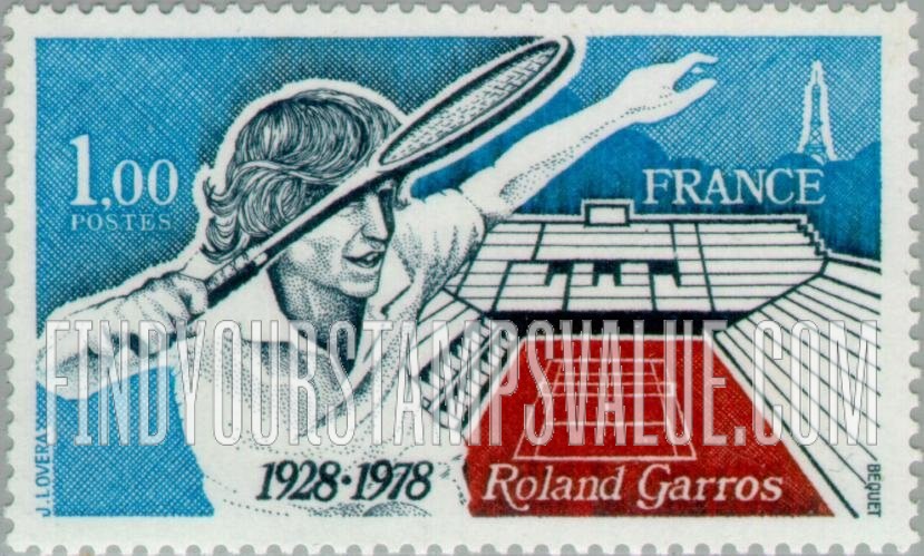 FindYourStampsValue: Roland Garros Tennis Court and Player