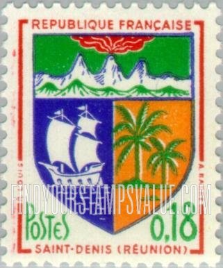 FindYourStampsValue: Ams of Saint-Denis, Réunion: Arms Type of 1958-59