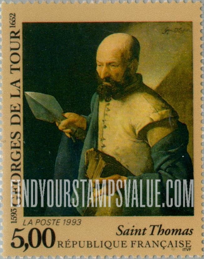 FindYourStampsValue: Saint Thomas, by Georges de la Tour (1593-1652)