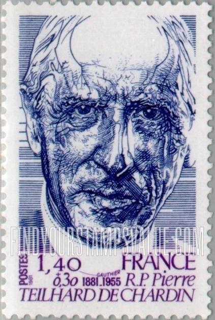 FindYourStampsValue: SEMI-POSTAL - Pierre Teilhard de Chardin (1881-1955), philosopher, vertical