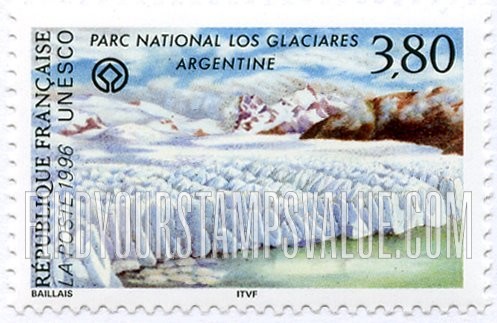 FindYourStampsValue: FOR THE UNITED NATIONS EDUCATIONAL, SCIENTIFIC AND CULTURAL ORGANIZATION - UNESCO, 50th Anniversary: Los Glaciares National Park, Argentina