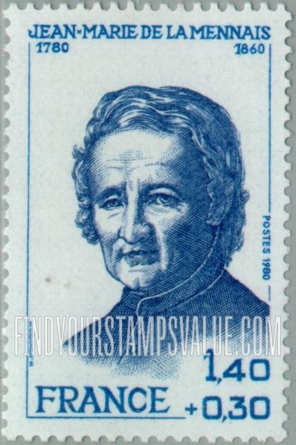 FindYourStampsValue: SEMI-POSTAL - Jean-Marie de Le Mennais (1780-1860), Priest and Educator