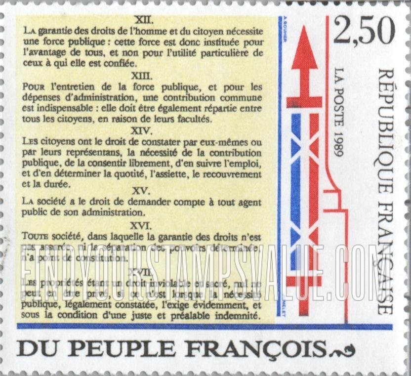 FindYourStampsValue: Declaration of the Rights of Man and the Citizen, Versailles, Aug. 26, 1789: Article XII-XVII