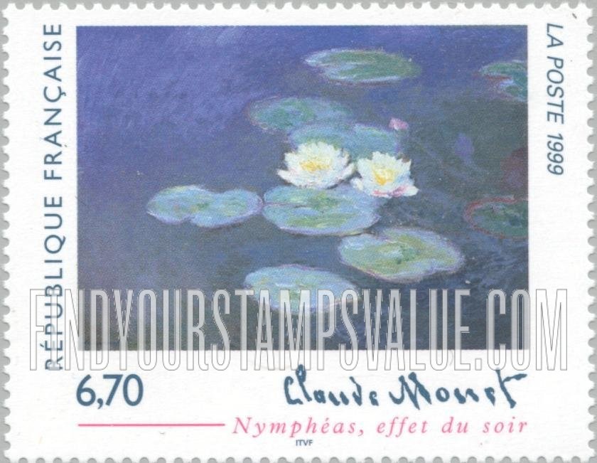 FindYourStampsValue: Art Series: Painting, “Waterlillies in Moonlight,” by Claude Monet (1840-1926)