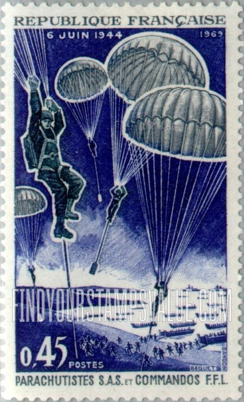 FindYourStampsValue: Parachutists over Normandy Beach
