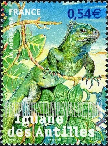 FindYourStampsValue: Endangered Animals in Overseas Departments: Antillean iguana