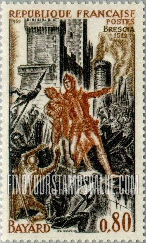 FindYourStampsValue: Pierre Terrail de Bayard wounded at Battle of Brescia (after a painting in Versailles): Type of 1968 and