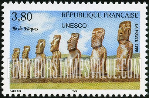 FindYourStampsValue: FOR THE UNITED NATIONS EDUCATIONAL, SCIENTIFIC AND CULTURAL ORGANIZATION - Moai Statues, Easter Island