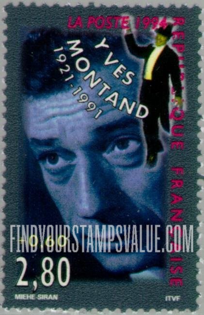FindYourStampsValue: SEMI-POSTAL - Stage and Screen Personalities: Yves Montand (1921-91)