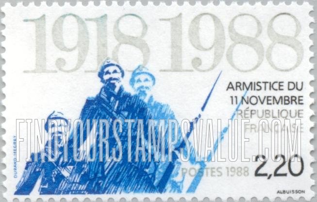 FindYourStampsValue: November 11, 1918 Armistice Ending World War I, 70th Anniversary