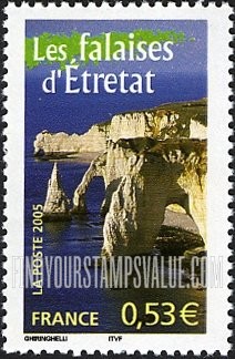 FindYourStampsValue: Aspects of Life in the French Regions Type of 2003: Etretat Cliffs, vertical