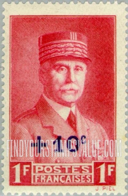 FindYourStampsValue: SEMI-POSTAL - Marshal Pétain: Type of 1941 Surcharged “+10c” in Blue