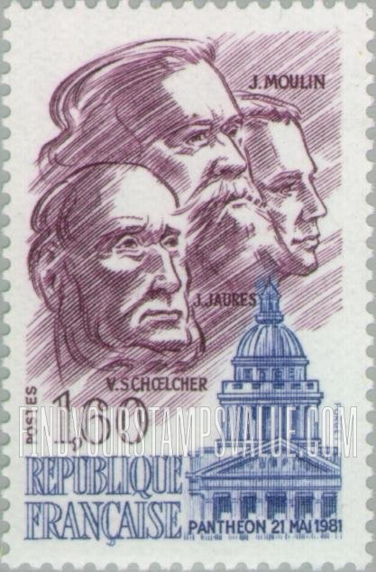 FindYourStampsValue: V. Schoelcher, J. Jaures, J. Moulin, the Pantheon