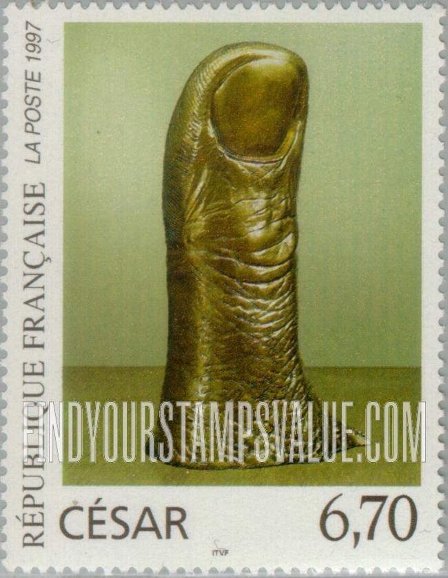 FindYourStampsValue: Art Series: The Thumb, Polished Bronze, by César