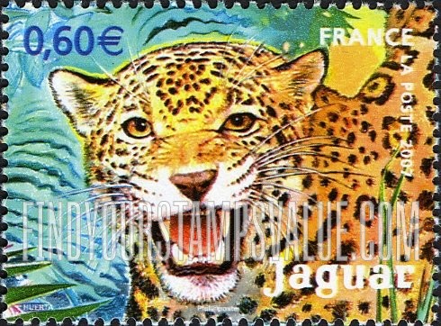 FindYourStampsValue: Endangered Animals in Overseas Departments: Jaguar, horizontal