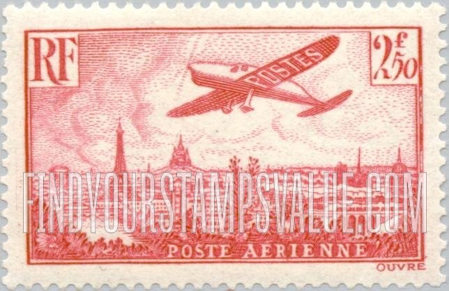 FindYourStampsValue: AIR POST - Plane over Paris