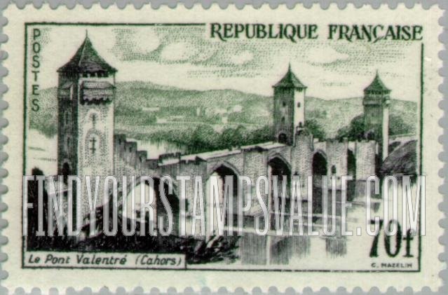FindYourStampsValue: Valentre bridge, Cahors: Scenic Types of 1955, 1957