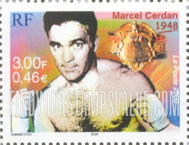 FindYourStampsValue: The 20th Century: Marcel Cerdan wins middleweight boxing title, 1948