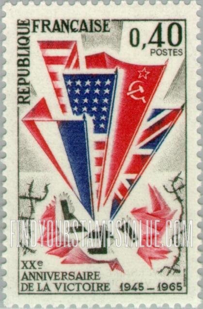 FindYourStampsValue: Flags of France, US, USSR and Great Britain Crushing Swastika