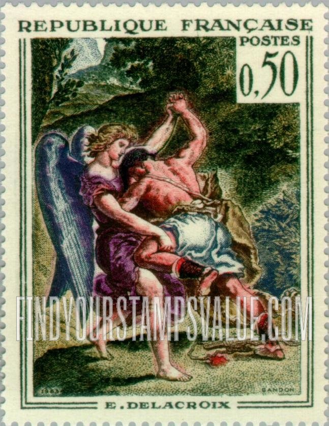 FindYourStampsValue: Jacob Wrestling with the Angel, by Delacroix