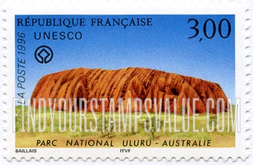 FindYourStampsValue: FOR THE UNITED NATIONS EDUCATIONAL, SCIENTIFIC AND CULTURAL ORGANIZATION - UNESCO, 50th Anniversary: Uluru National Park, Australia