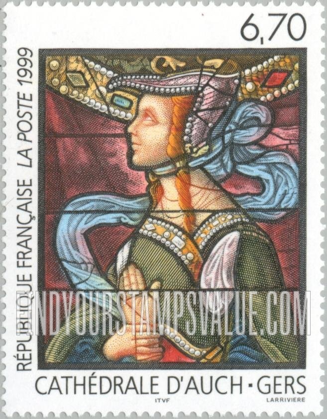 FindYourStampsValue: Art Series: Stained Glass, Cathedral of Auch, by Arnauld de Moles, 16th Centennial