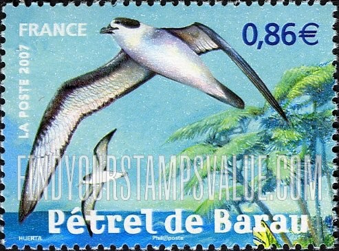 FindYourStampsValue: Endangered Animals in Overseas Departments: Barau’s petrel, horizontal