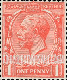 FindYourStampsValue: Great Britain (United Kingdom): King George V - One Penny