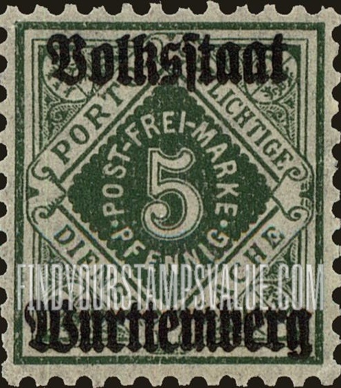 FindYourStampsValue: WURTTEMBERG OFFICIAL - Numeral Value: Official Stamps of 1906-19 Overprinted
