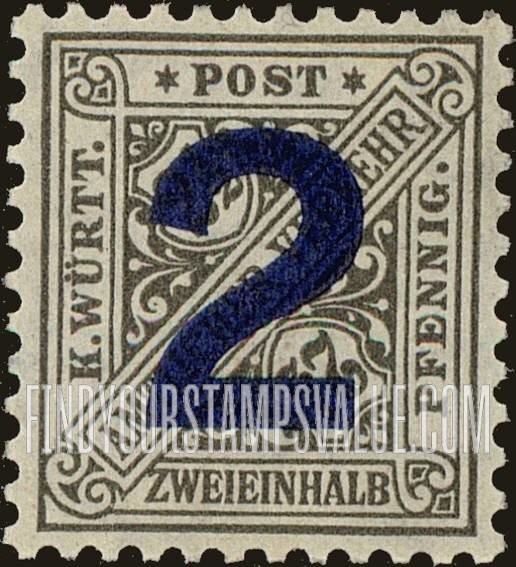 FindYourStampsValue: WURTTEMBERG OFFICIAL - Numeral Value: Surcharged in Blue