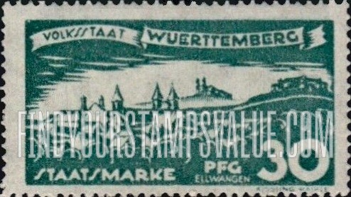FindYourStampsValue: WURTTEMBERG OFFICIAL - View of Ellwangen