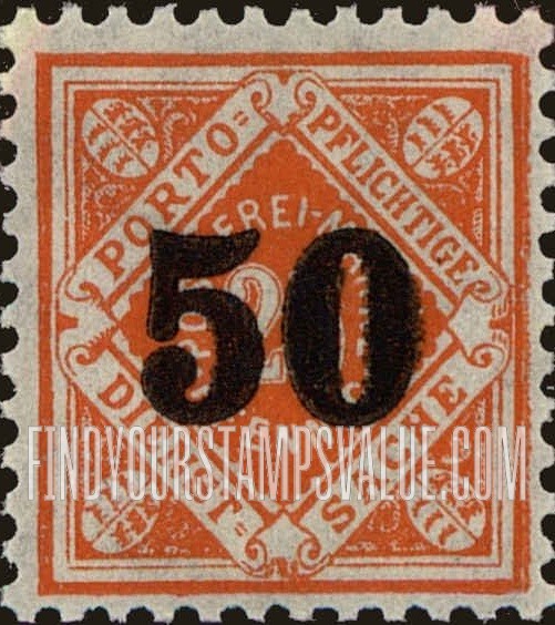 FindYourStampsValue: WURTTEMBERG OFFICIAL - Numeral Value: Surcharged with New Values in Rentenpfennig as