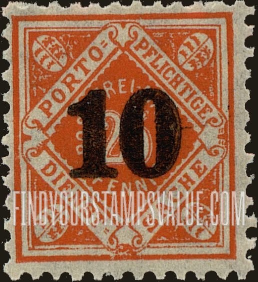 FindYourStampsValue: WURTTEMBERG OFFICIAL - Numeral Value: Surcharged with New Values in Rentenpfennig as