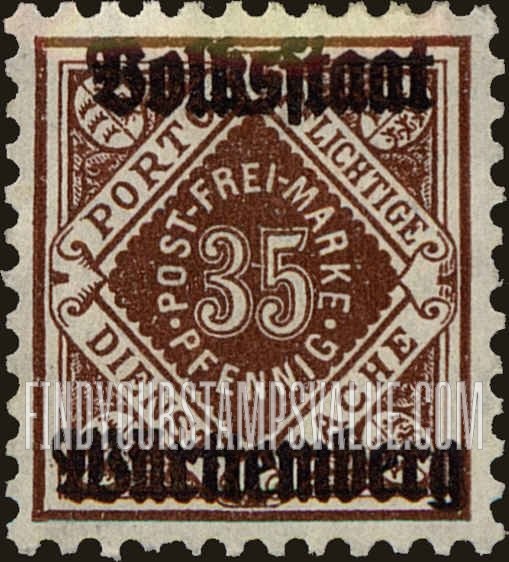 FindYourStampsValue: WURTTEMBERG OFFICIAL - Numeral Value: Official Stamps of 1906-19 Overprinted