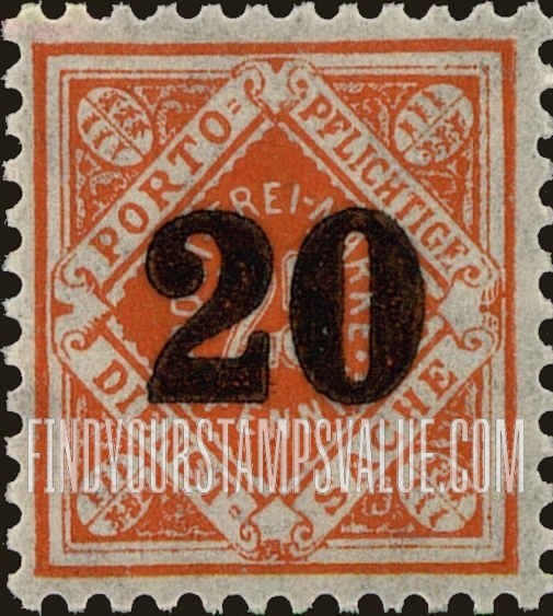 FindYourStampsValue: WURTTEMBERG OFFICIAL - Numeral Value: Surcharged with New Values in Rentenpfennig as