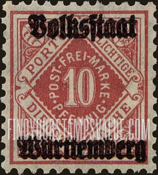 FindYourStampsValue: WURTTEMBERG OFFICIAL - Numeral Value: Official Stamps of 1906-19 Overprinted