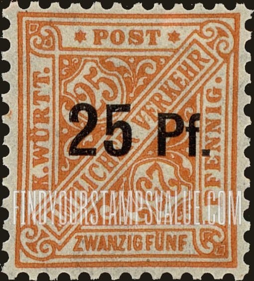 FindYourStampsValue: WURTTEMBERG OFFICIAL - Numeral Value: Stamps of 1890-1906 Surcharged