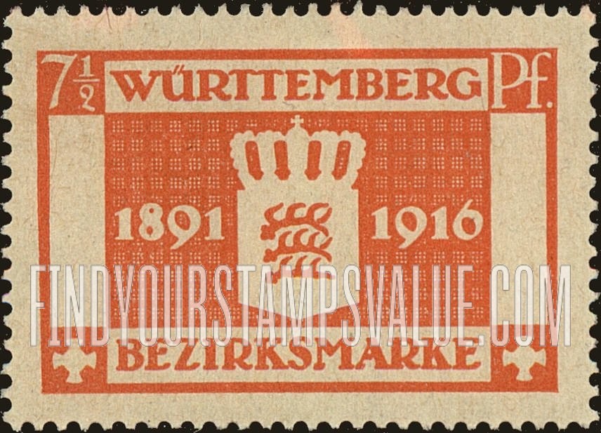 FindYourStampsValue: WURTTEMBERG OFFICIAL - 25 Year Jubilee