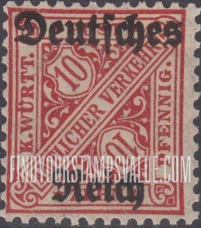 FindYourStampsValue: WURTTEMBERG OFFICIAL - Numeral Value: Official Stamps of 1906-19 Overprinted