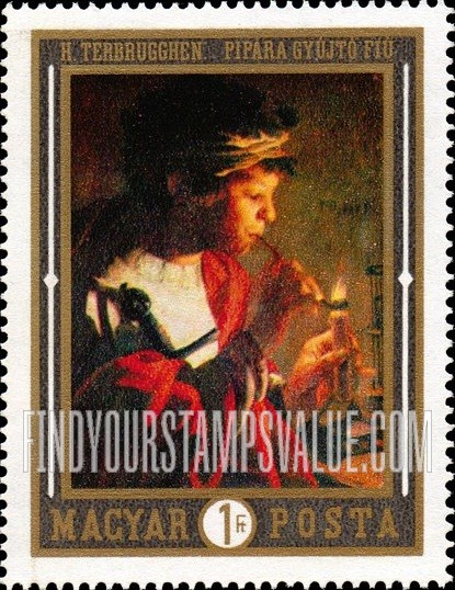 FindYourStampsValue: Dutch Paintings: Boy Lighting Pipe, by Hendrick Terbrugghen