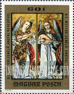 FindYourStampsValue: Paintings: Angels playing violin and lute